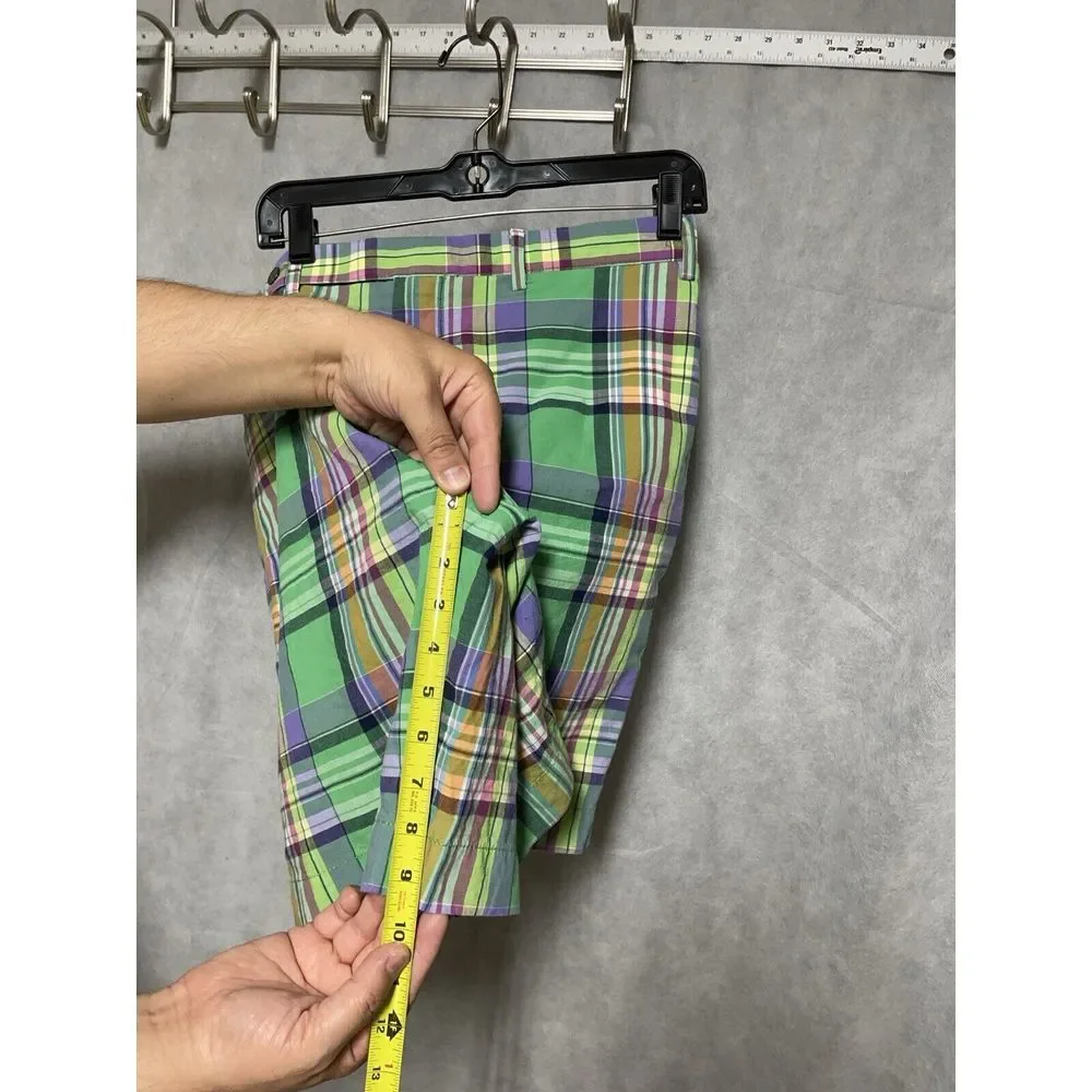 VTG Polo Ralph Lauren Shorts Men 35 Green Plaid India‎ Madras Flap Pocket Chino